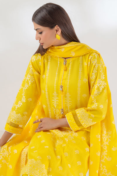 Jacquard Yellow 3 Piece Stitched Suit - Bonanza