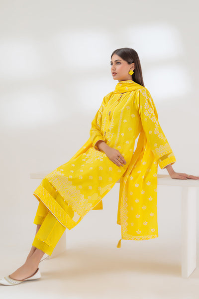 Jacquard Yellow 3 Piece Stitched Suit - Bonanza