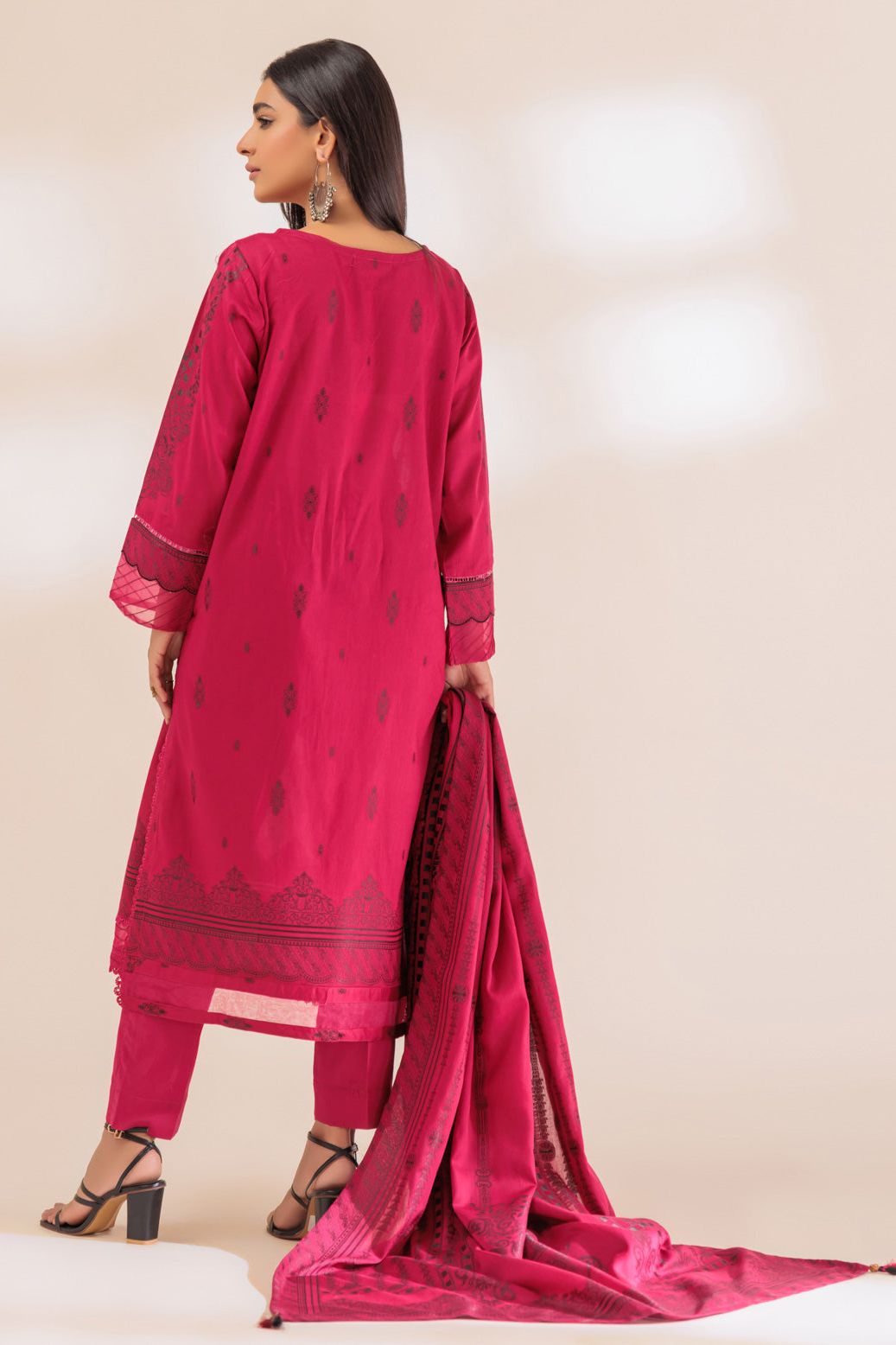 Jacquard Pink 3 Piece Stitched Suit - Bonanza