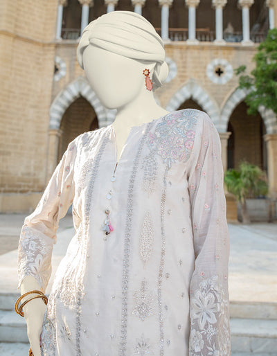 Paper Cotton White Kurti - J. Junaid Jamshed