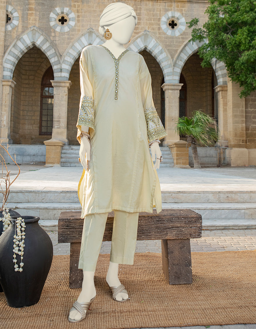 Paper Cotton Green Kurti - J. Junaid Jamshed