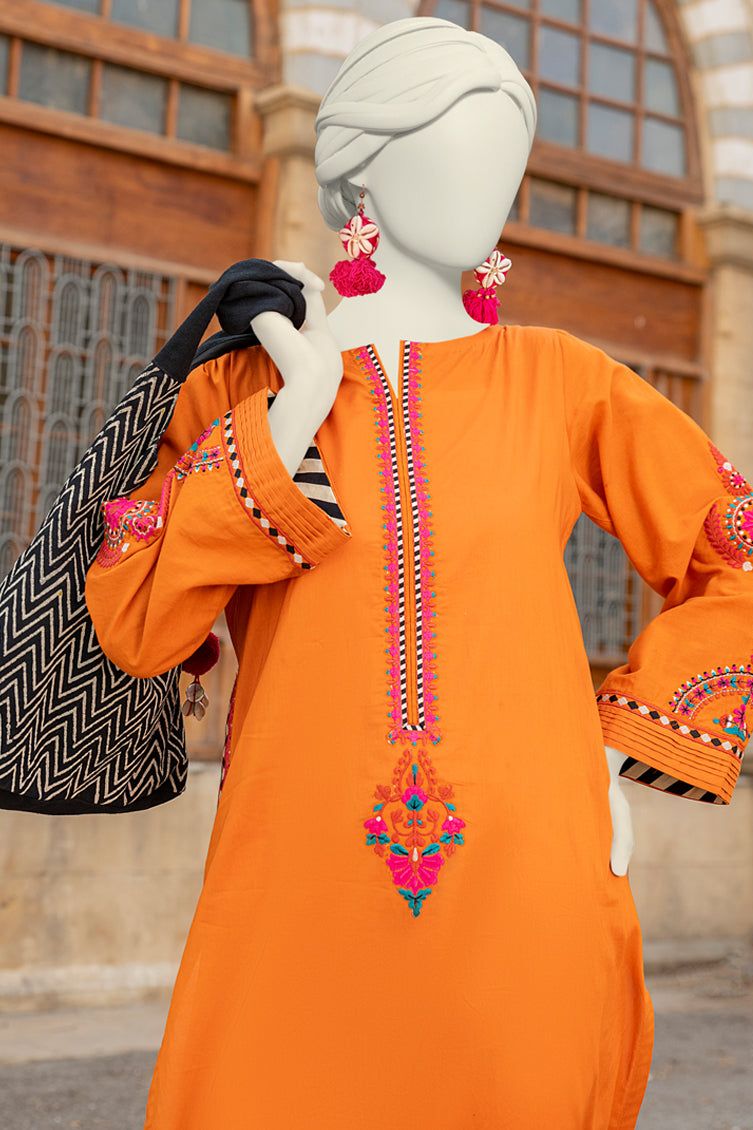 Textured Orange Kurti - J. Junaid Jamshed