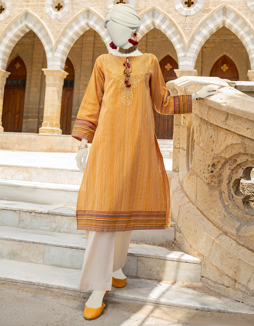 Cotton Jacquard Brown Kurti - J. Junaid Jamshed