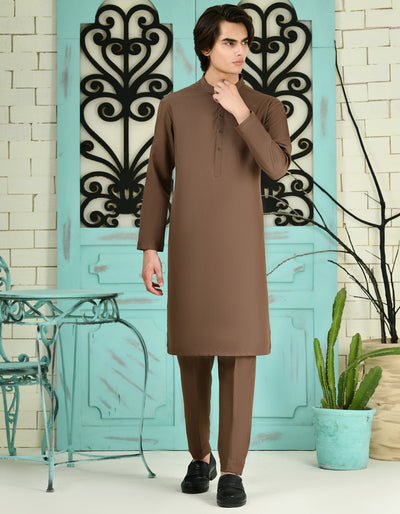 Blended Brown Kameez Shalwar - J. Junaid Jamshed