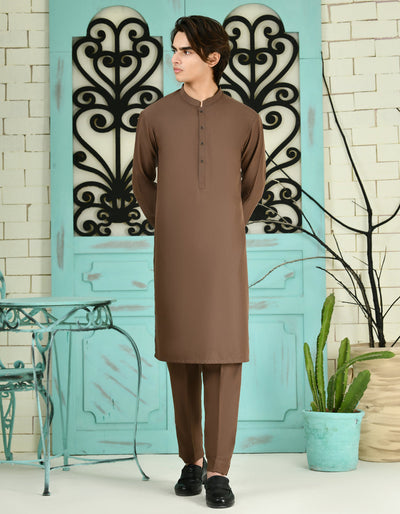 Blended Brown Kameez Shalwar - J. Junaid Jamshed