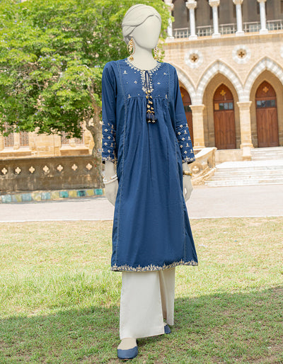 Textured Blue Kurti - J. Junaid Jamshed