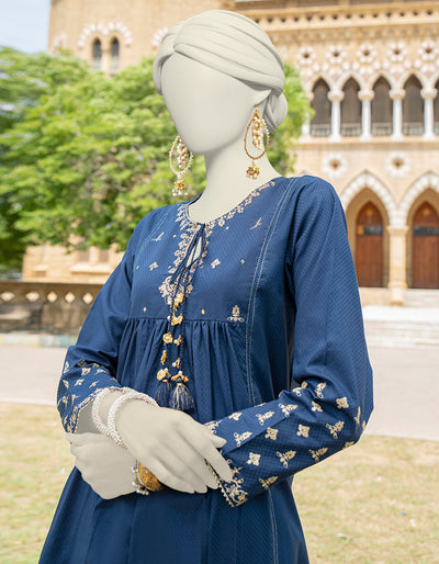 Textured Blue Kurti - J. Junaid Jamshed