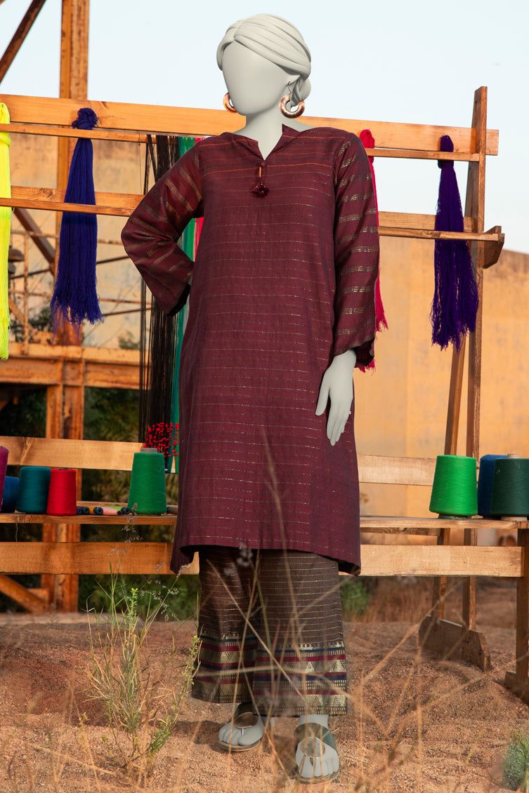 Jacquard Red Kurti- J. Junaid Jamshed