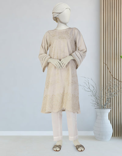 Lawn Beige Kurti - J. Junaid Jamshed