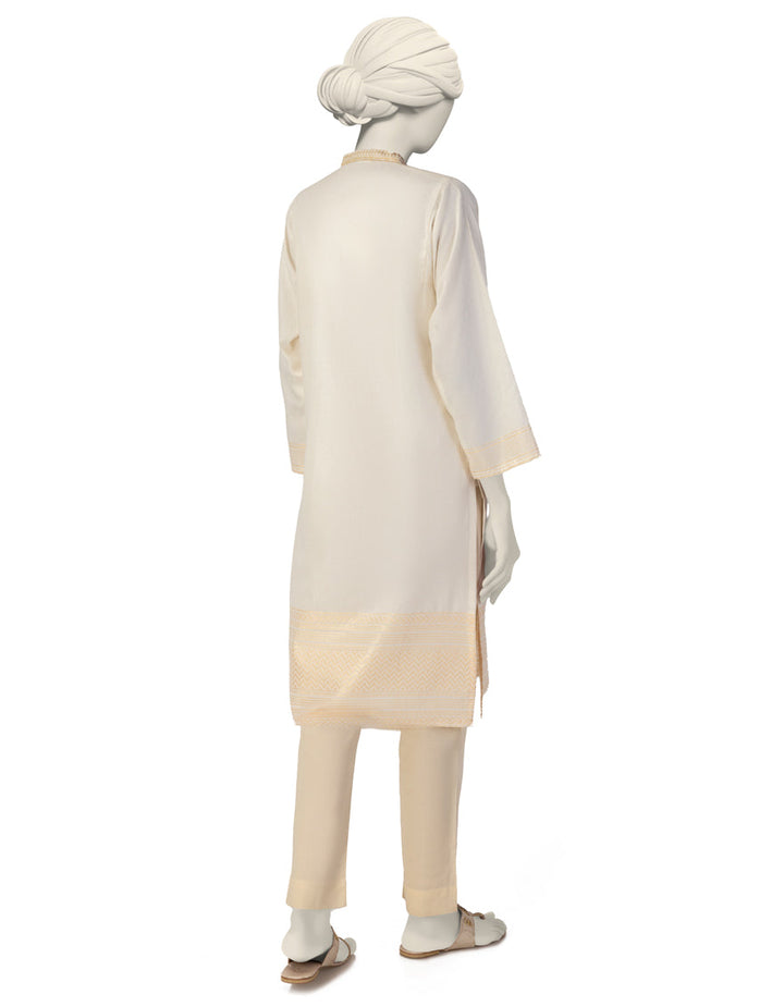 Jacquard Off White Kurti - J. Junaid Jamshed