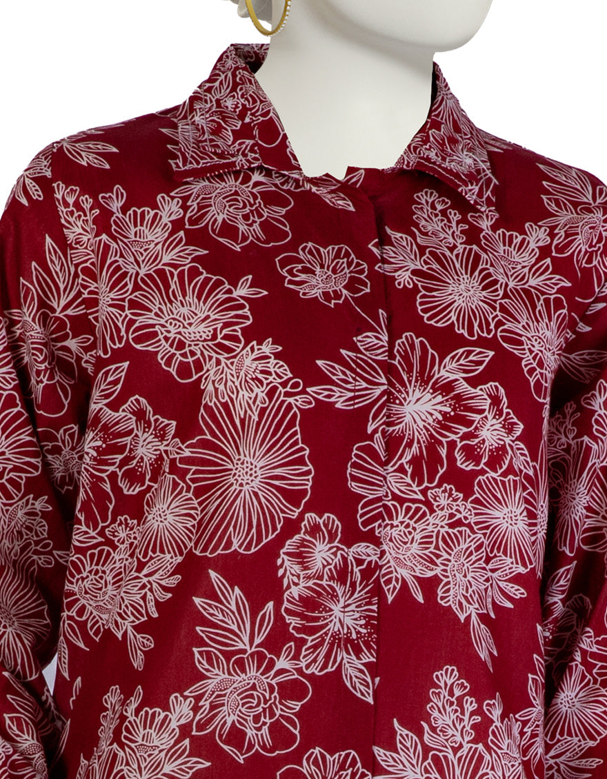 Lawn Maroon Kurti - J. Junaid Jamshed