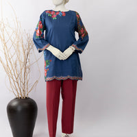 Dobby Blue Kurti - J. Junaid Jamshed