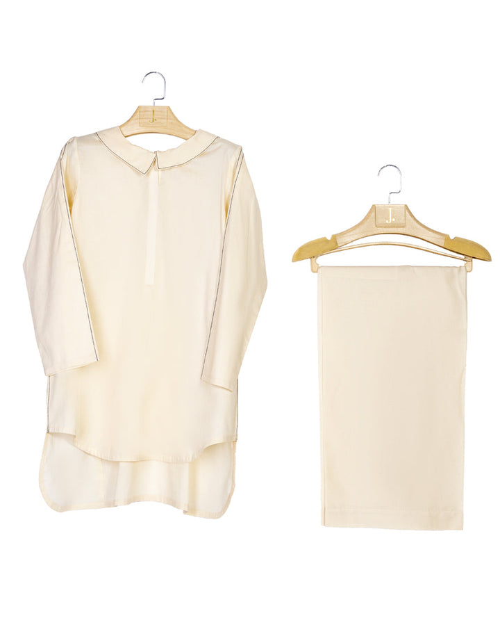 Lawn Cream Stitched Suit - J. Junaid Jamshed