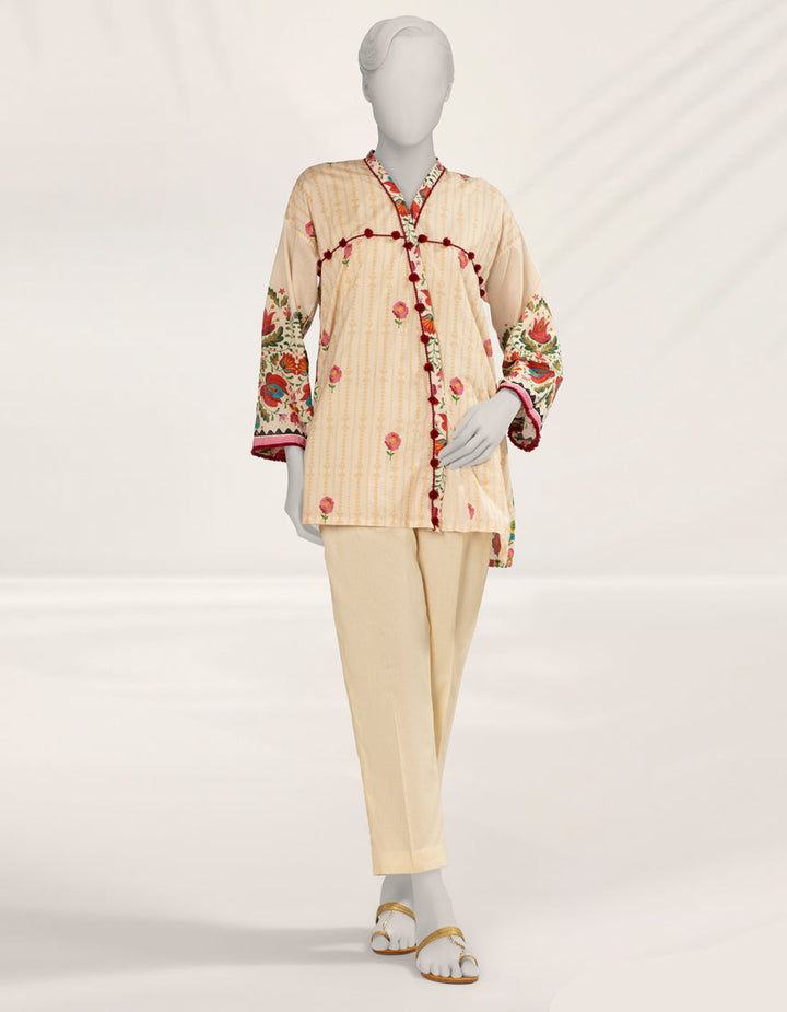 Lawn Beige Kurti - J. Junaid Jamshed