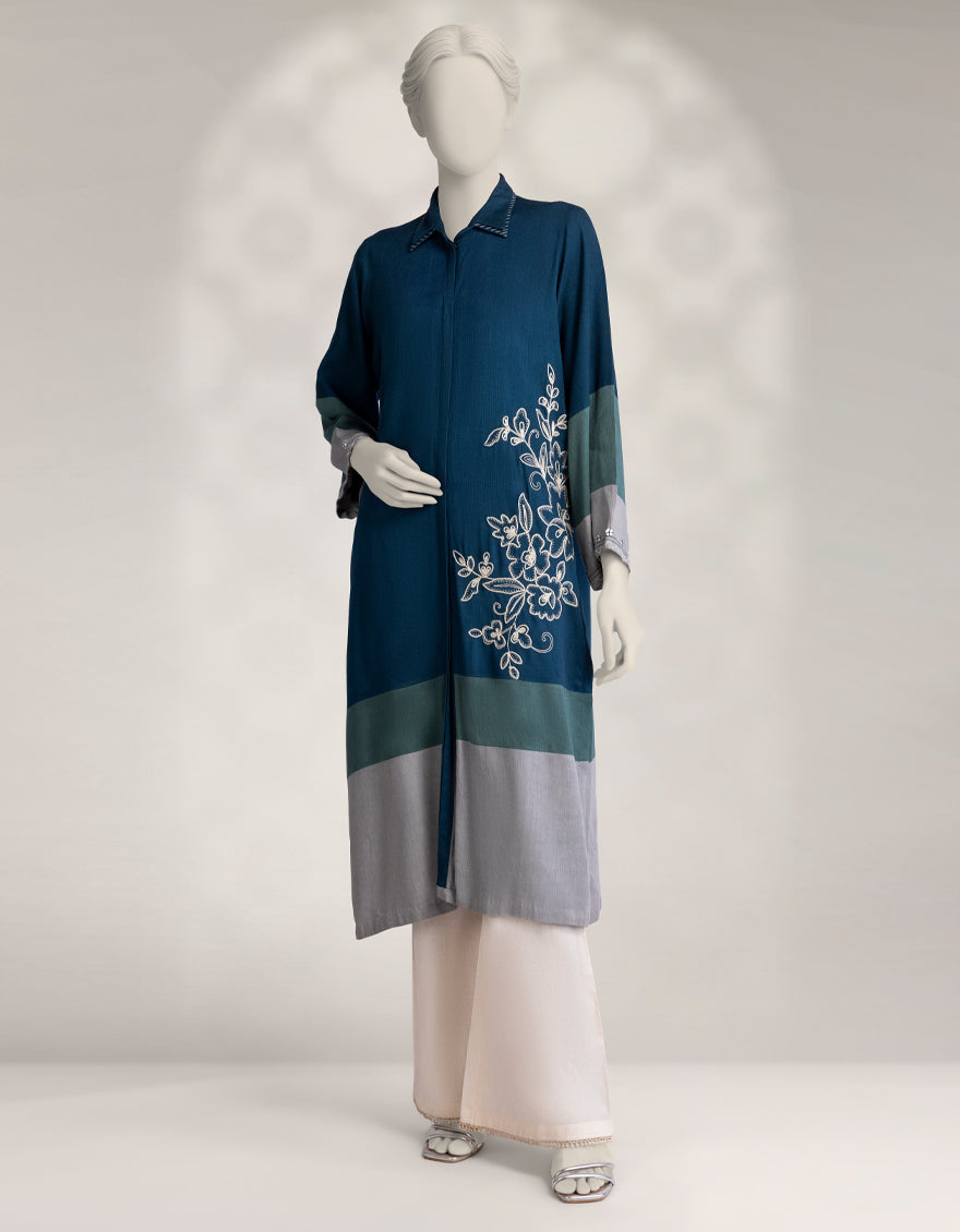 Khaddar Slub Blue Kurti - J. Junaid Jamshed
