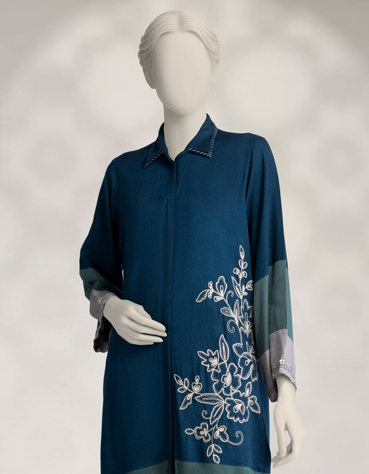Khaddar Slub Blue Kurti - J. Junaid Jamshed