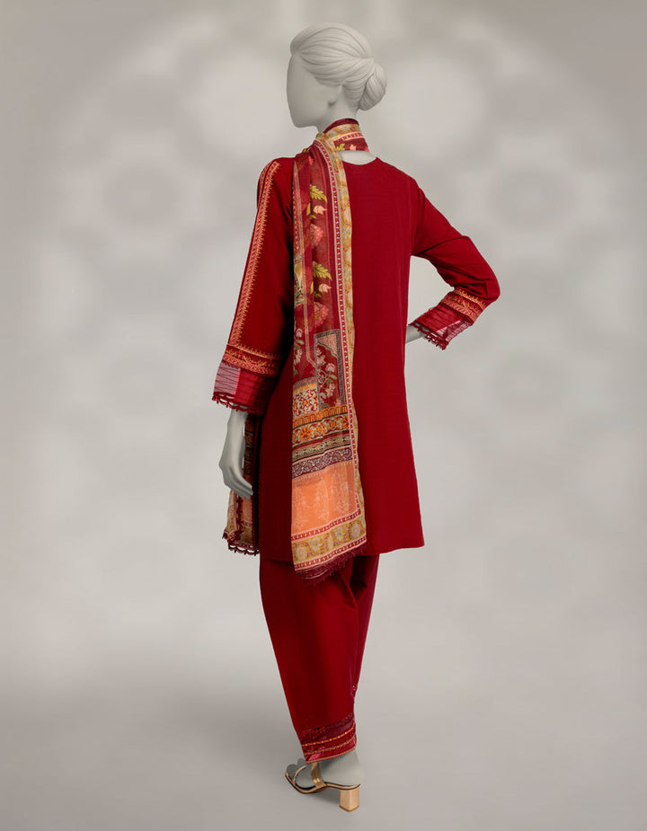Khaddar Slub Maroon Stitched Suit - J. Junaid Jamshed