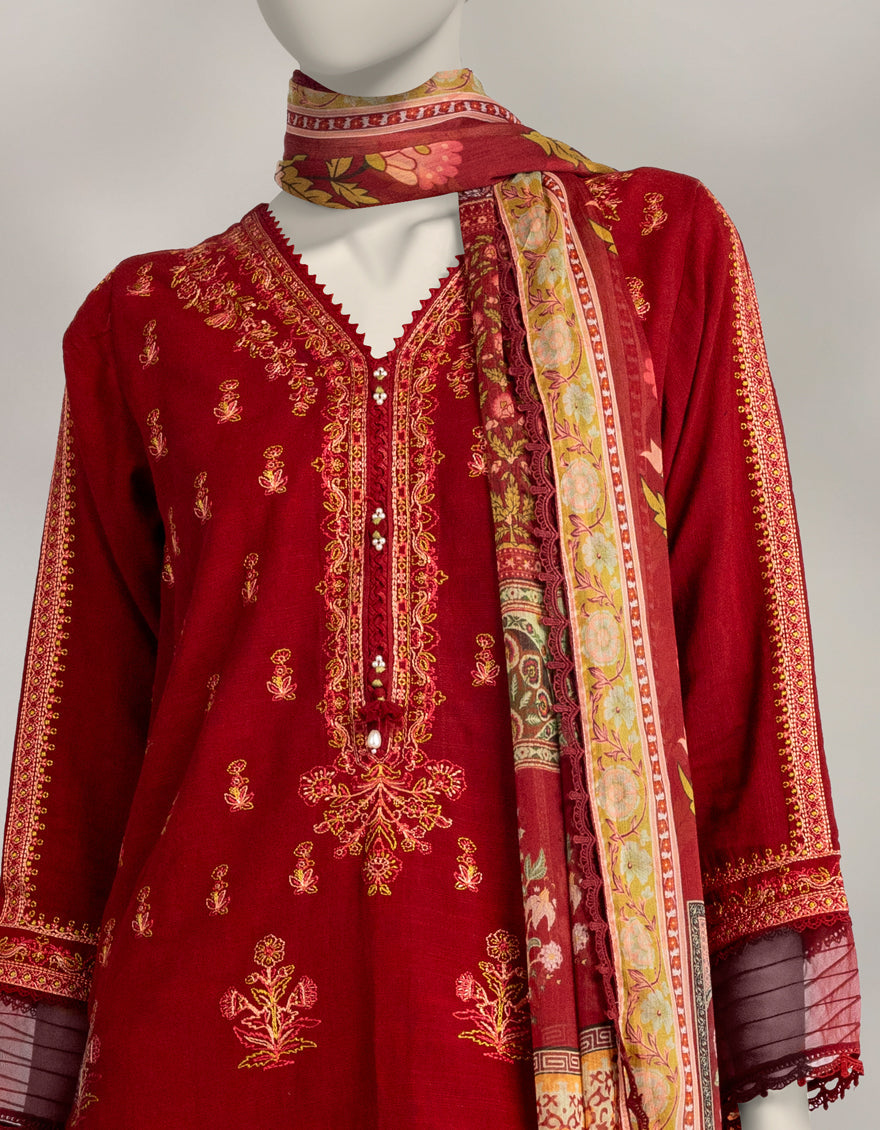 Khaddar Slub Maroon Stitched Suit - J. Junaid Jamshed