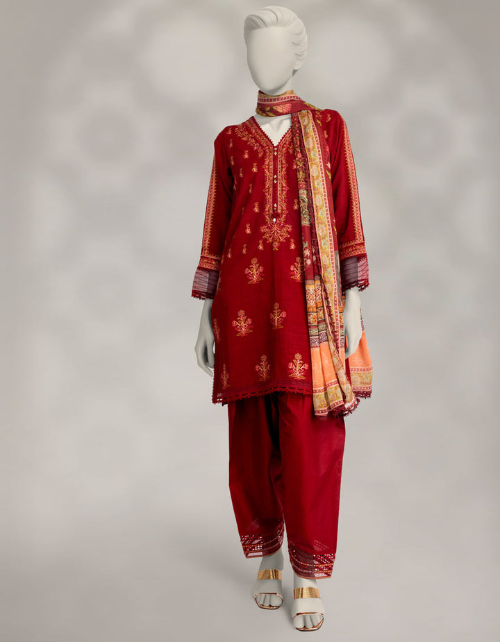 Khaddar Slub Maroon Stitched Suit - J. Junaid Jamshed