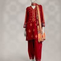 Khaddar Slub Maroon Stitched Suit - J. Junaid Jamshed