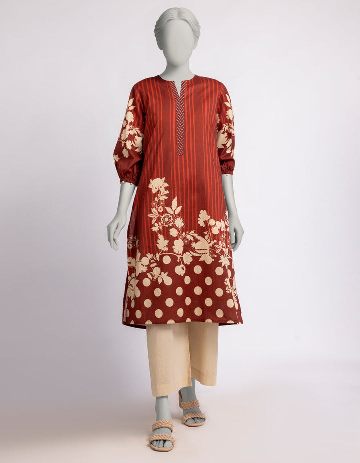 Cambric Maroon Kurti - J. Junaid Jamshed