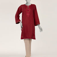 Dobby Maroon Kurti - J. Junaid Jamshed