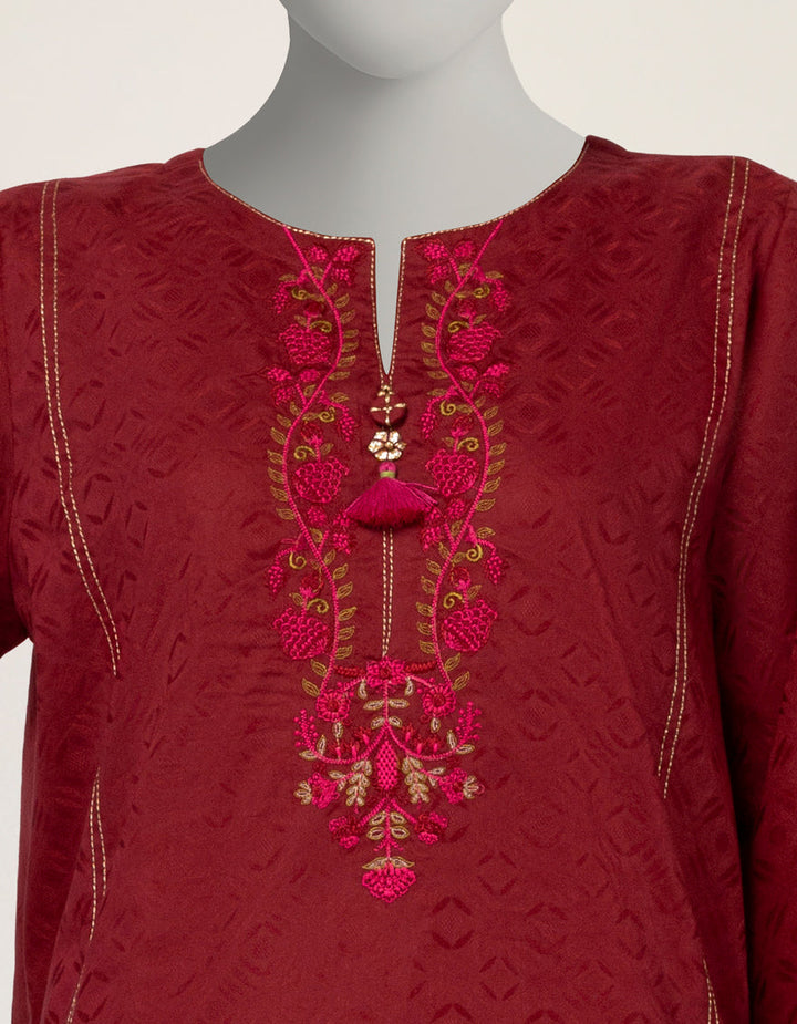 Dobby Maroon Kurti - J. Junaid Jamshed