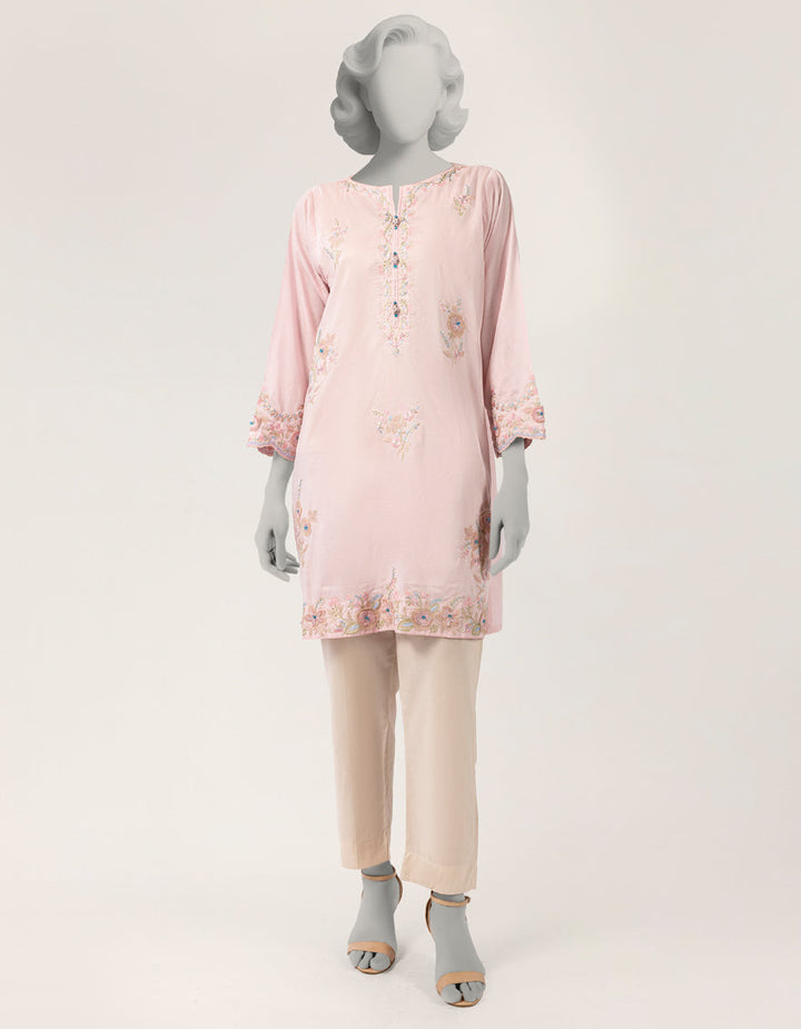 Dobby Pink Kurti - J. Junaid Jamshed