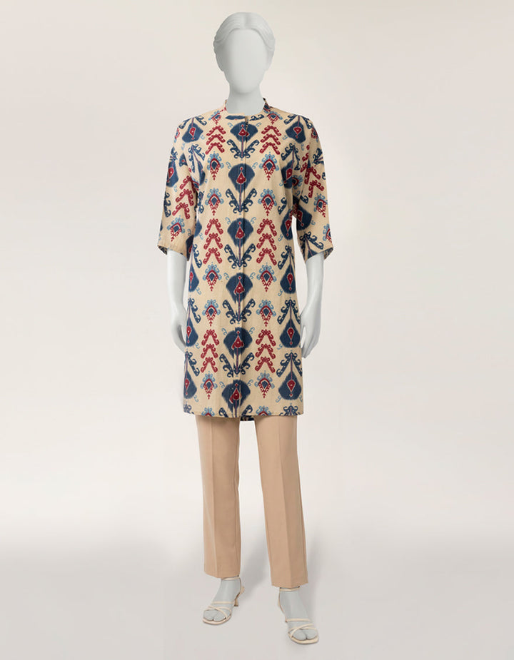 Lawn Beige Kurti - J. Junaid Jamshed