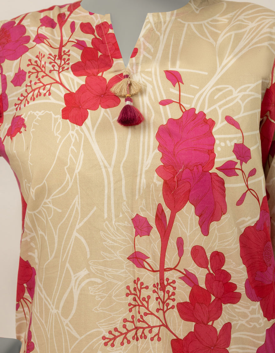 Lawn Beige Kurti - J. Junaid Jamshed