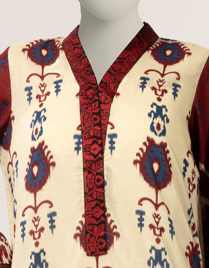 Lawn Off White Kurti - J. Junaid Jamshed