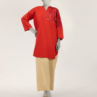 Dobby Red Kurti - J. Junaid Jamshed