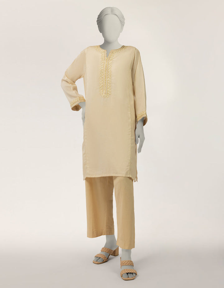 Dobby Off White Kurti - J. Junaid Jamshed