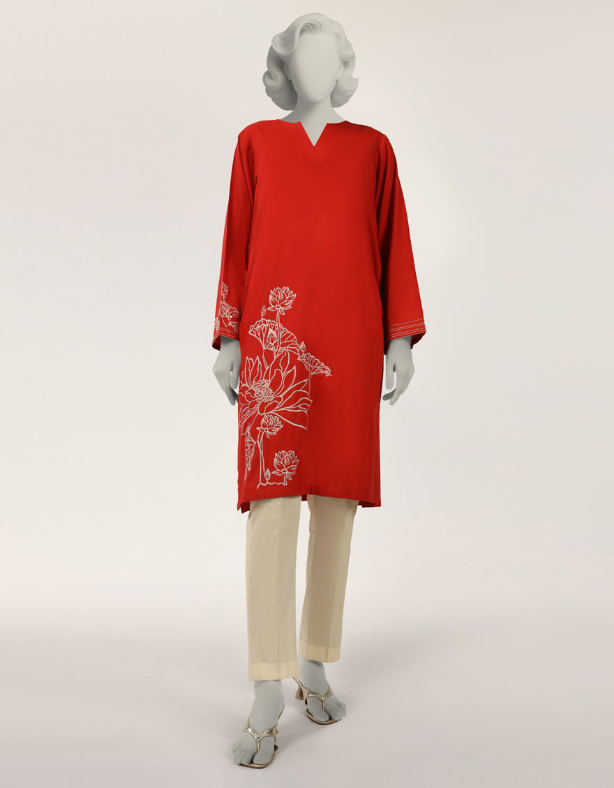 Lawn Red Kurti - J. Junaid Jamshed