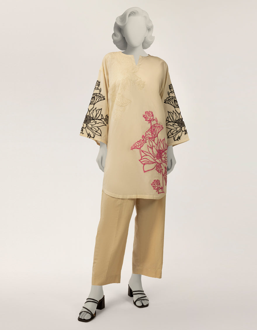 Lawn Off White Kurti - J. Junaid Jamshed