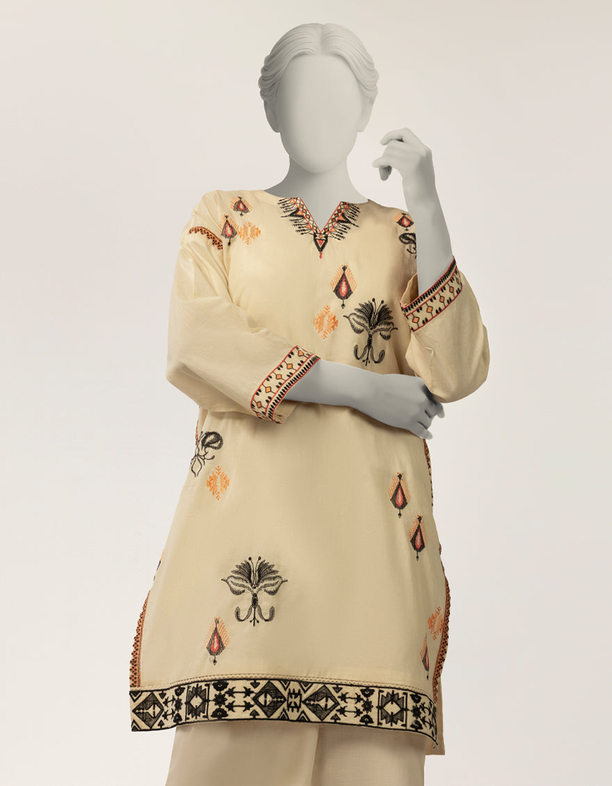 Lawn Off White Kurti - J. Junaid Jamshed