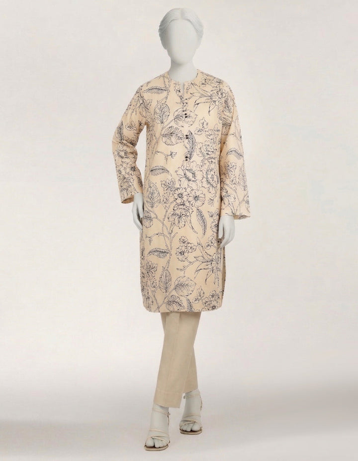 Lawn Beige Kurti - J. Junaid Jamshed