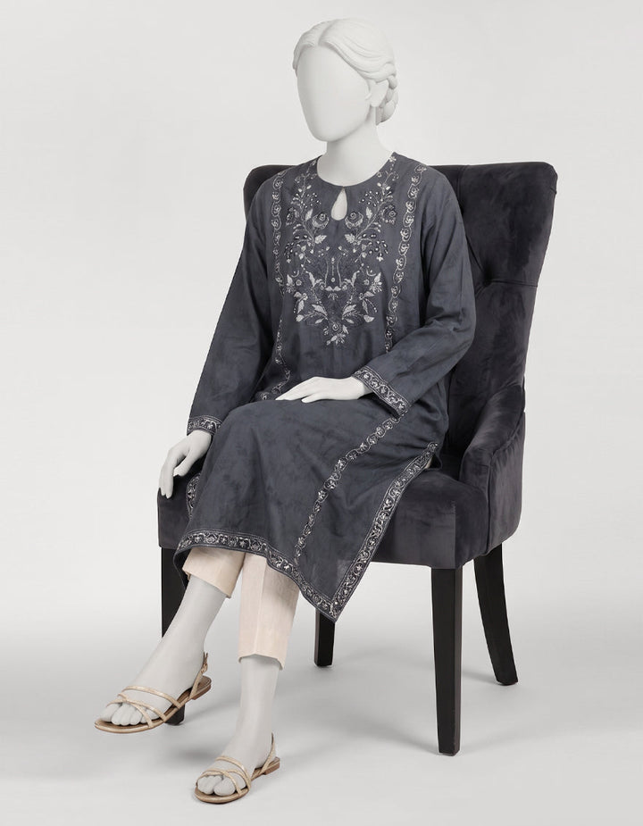 Dobby Grey Kurti - J. Junaid Jamshed