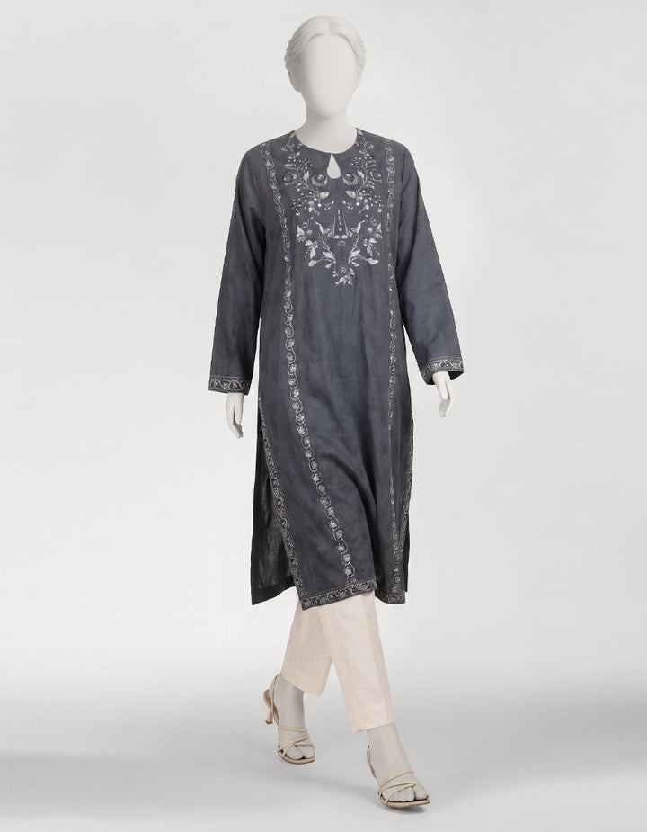 Dobby Grey Kurti - J. Junaid Jamshed