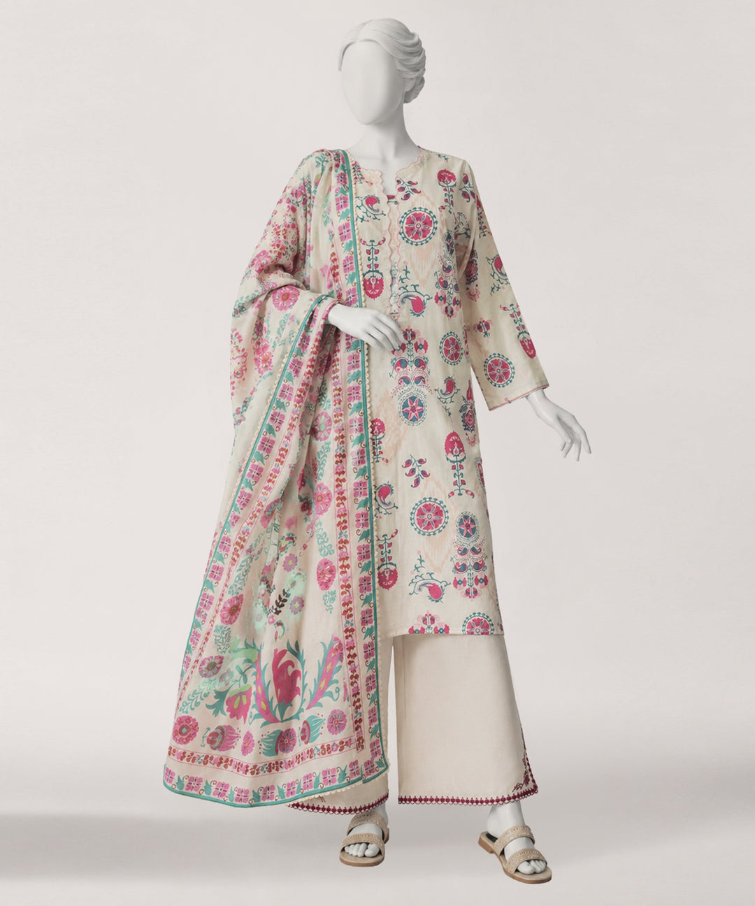Lawn Beige Kurti - J. Junaid Jamshed