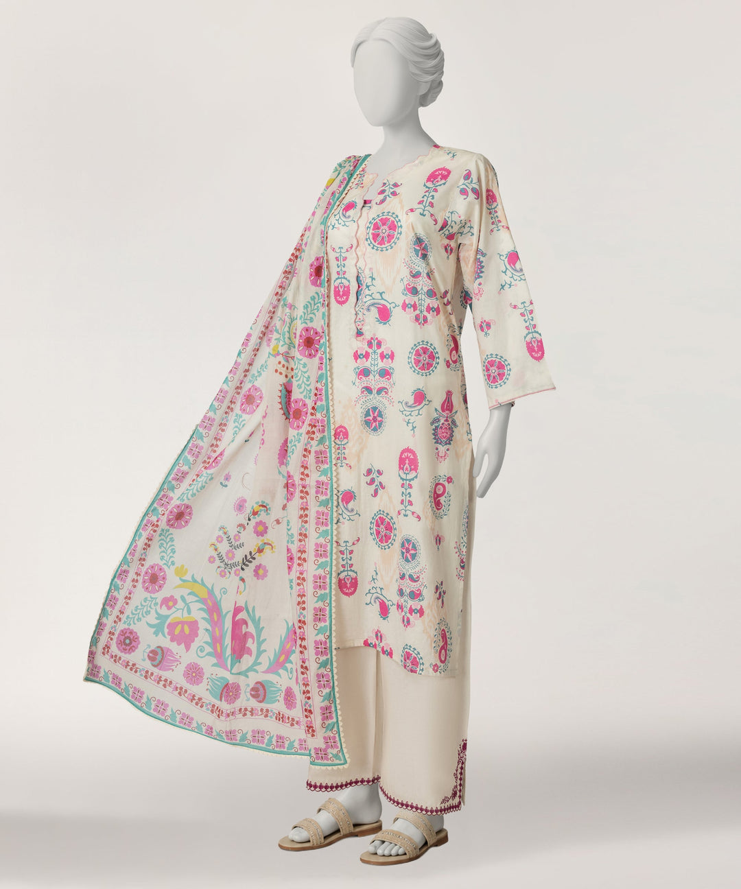 Lawn Beige Kurti - J. Junaid Jamshed