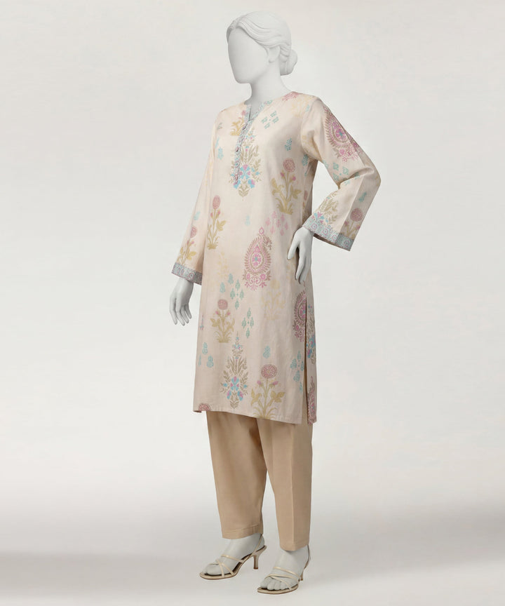 Lawn Beige Kurti - J. Junaid Jamshed