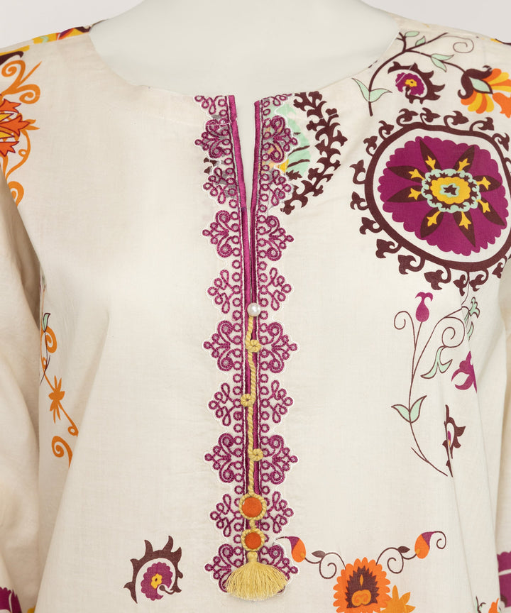 Lawn Beige Kurti - J. Junaid Jamshed