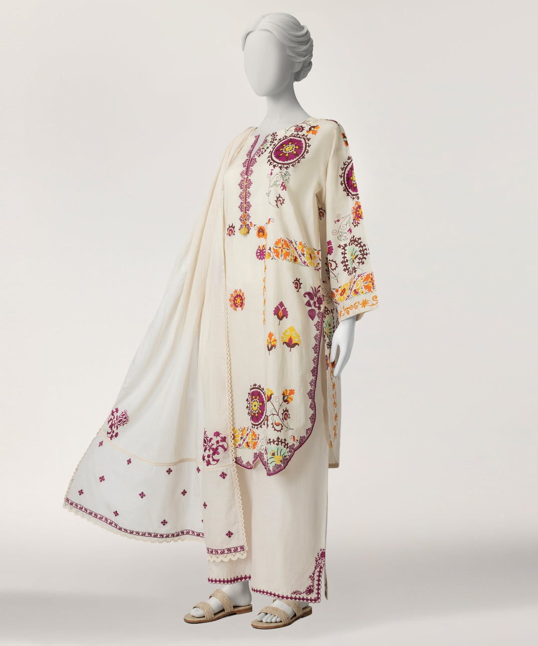 Lawn Beige Kurti - J. Junaid Jamshed