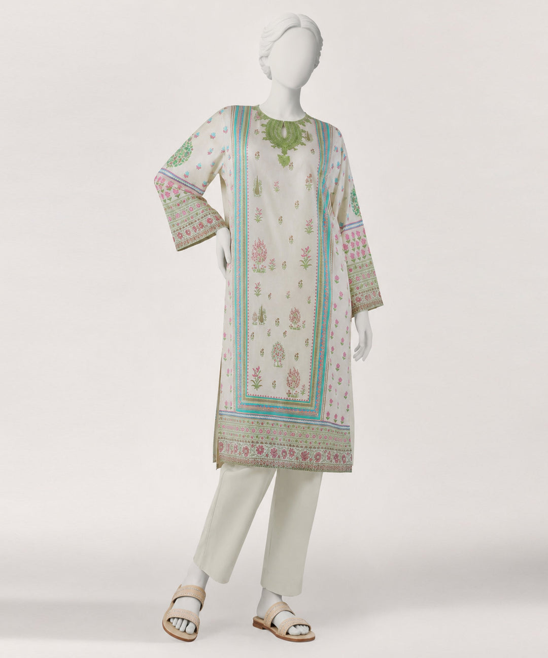 Lawn Off White Kurti - J. Junaid Jamshed