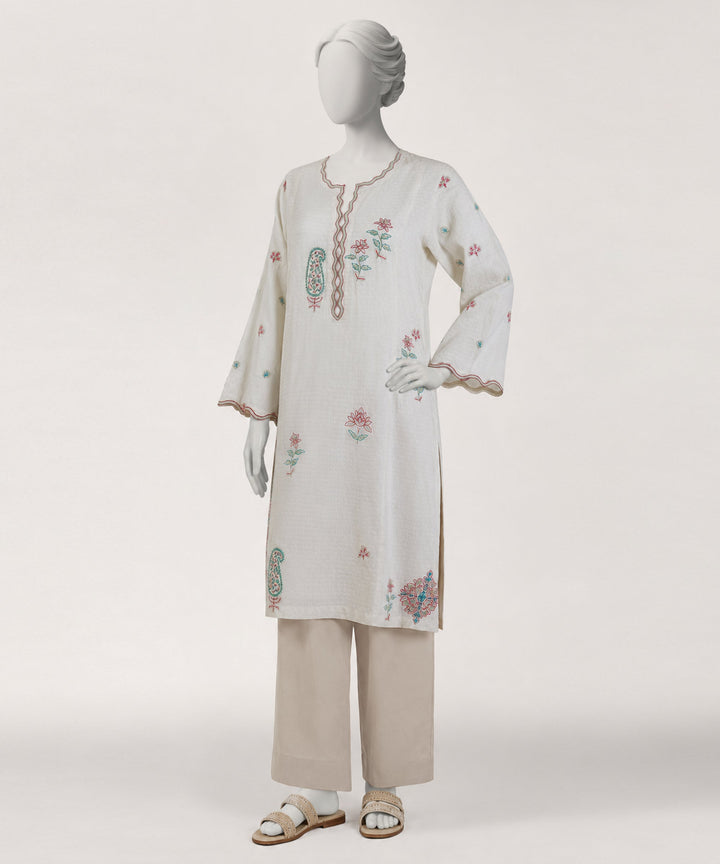 Dobby White Kurti - J. Junaid Jamshed