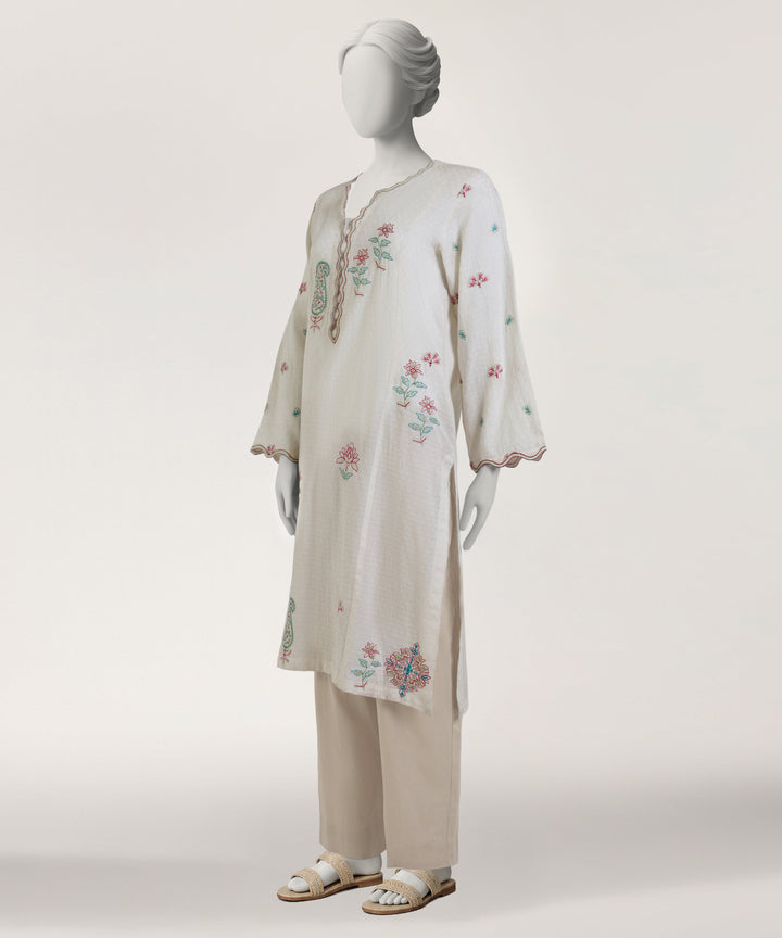 Dobby White Kurti - J. Junaid Jamshed