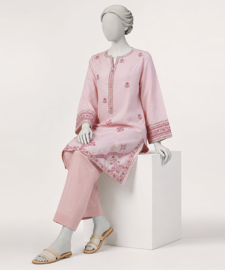Dobby Pink Kurti - J. Junaid Jamshed