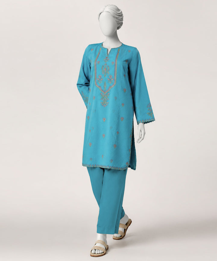 Dobby Blue Kurti - J. Junaid Jamshed