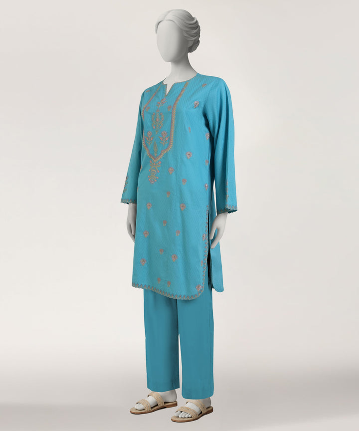 Dobby Blue Kurti - J. Junaid Jamshed